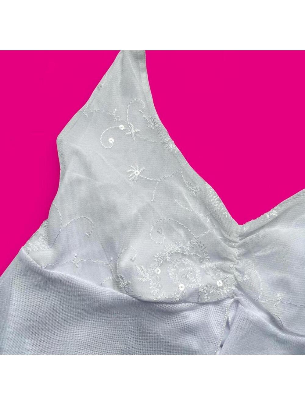 white sequin halter top embroidery
